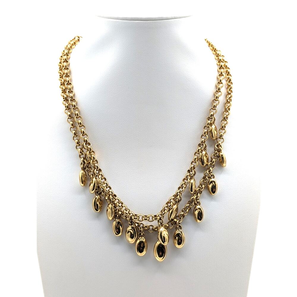 Gorgeous VTG Gold Tone Double Strand Rolo Chain W/ Gold Dangle Charm Necklace